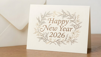 Elegant Happy New Year 2026 greeting card with floral design