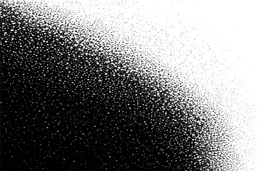 Obraz premium Dotted gradient texture. Halftone stipple pattern, noise grainy sand effect, monochrome faded spray. Dotwork ink splatters, wall art shadow overlay. Grunge dots vector abstract background 1.eps
