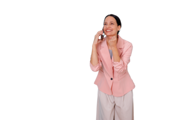 Happy woman talking on smartphone and celebrating good news with clenched fist, enjoying success and making gesture of triumph