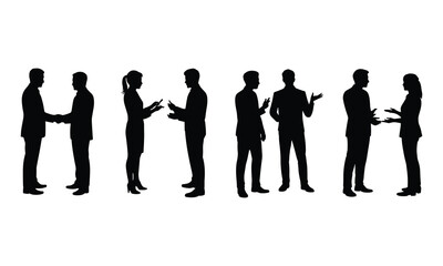 Silhouettes of Business People in Casual Conversations and Social Poses

