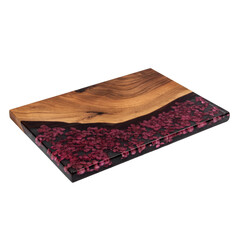 Wood and epoxy resin with flower petals serving board png isolated on transparent background