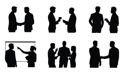 Silhouettes of Business People in Casual Conversations and Social Poses

