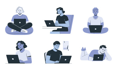 Remote Work and Study Silhouettes in Cozy Settings
