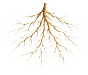 Thin, branching roots form a widespread fibrous root system.