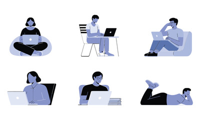 Laptop Users in Relaxed Sitting Poses