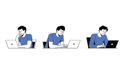Stylized Illustrations of People Using Laptops Comfortably