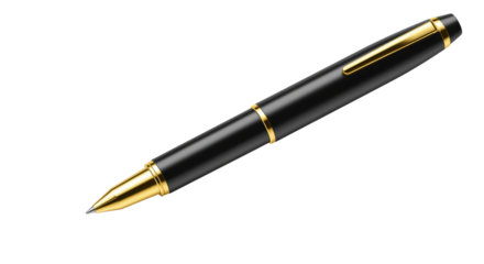 Luxury black pen with gold accents isolated on transparent background