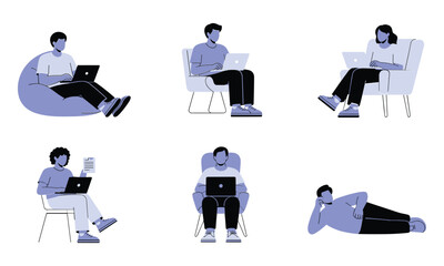 Laptop Users in Relaxed Sitting Poses