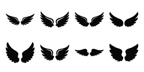 Fototapeta premium cupid wings minimal flat vector icon set, black color and white background