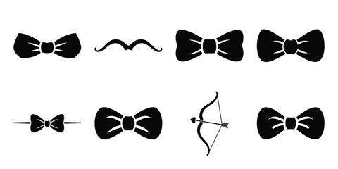 cupid bow minimal flat vector icon set, black color and white background