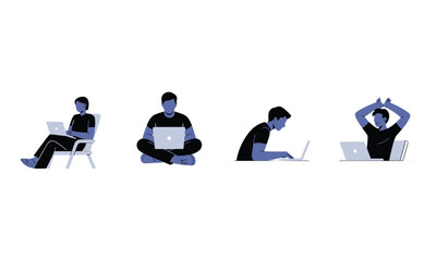 Stylized Illustrations of People Using Laptops Comfortably