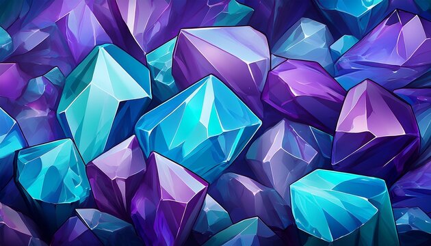 blue and purple amethyst and turquoise crystals abstract geometric pattern wallpaper background