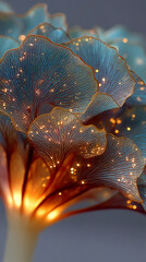 Abstract Glowing Blue Petals with Golden Light