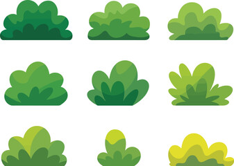 Fototapeta premium Set of green stylized bushes and shrubs for landscape design