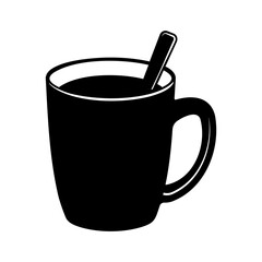 Black and white cup with tea or coffee and a teaspoon without background.