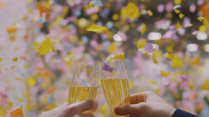 Champagne Toast with Colorful Confetti Celebration