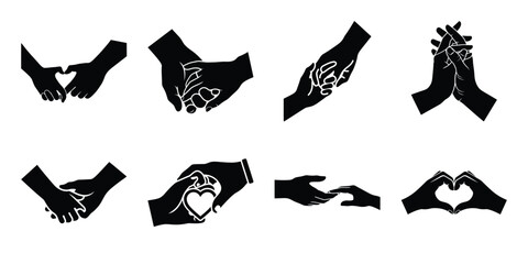 Fototapeta premium love couple hands minimal flat vector icon set, black color and white background