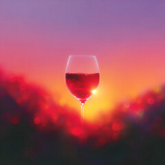 Red Wine Glass Silhouetted Against Vibrant Sunset