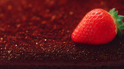 Fresh Strawberry on Red Glitter Background