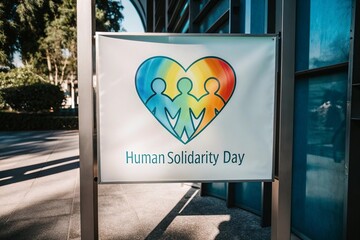 Human Solidarity Day, Heart shaped globe made from human figures unity.