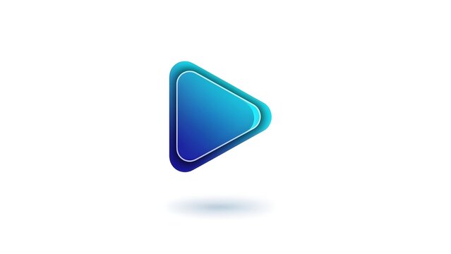 A modern, glossy blue gradient play button icon with a subtle shadow on a white background. - Powered by Adobe
