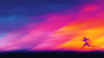 Silhouette of Athlete Running Against Vibrant Sunset Sky