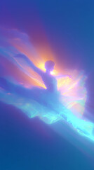 Glowing Ballerina Silhouette Dancing in Ethereal Blue Light