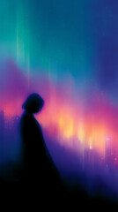 Dreamy Silhouette of Woman Against Blurred City Night Lights