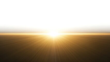 Bright golden sunburst over dark horizon with white sky