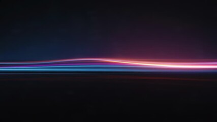 Abstract light trails creating a vibrant horizontal streak across a dark background, blending blue, purple, and pink hues with a subtle wave. - Powered by Adobe