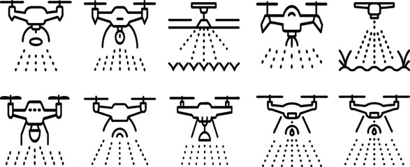 Agricultural Drone Sprinkler Icon Illustration on White Background