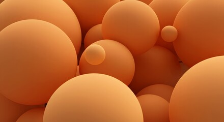 Abstract 3D Rendering of Solid Orange Spheres and Balls Grouped Together for Creative Minimalist Background Design