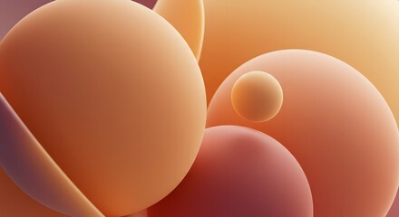 Conceptual 3D Abstract Background with Soft Pastel Spheres in Peach and Terracotta Tones for Elegant Design Mockup