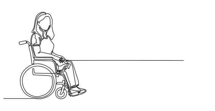 Animated self drawing of   One line drawing of disability woman continuous sketch vector. Hand drawn concept of girl with broken legs, Woman with physical disability 