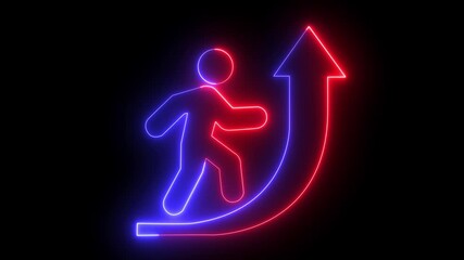 Business concept of victory, success, goal achiever Success icon animation with neon shine on black victory, success, goal achiever, win, best worker, top employee and leadership.  Neon business .