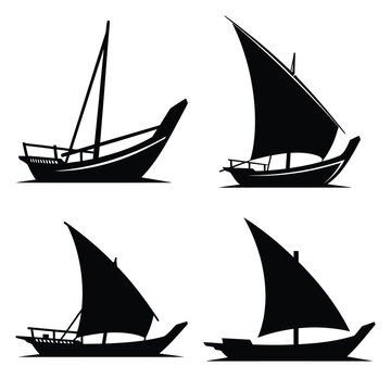 traditional dhow boat icons set