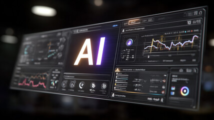 An advanced artificial intelligence dashboard displaying analytics, algorithms and decision making processes within complex digital environments.
