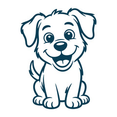 Fototapeta premium Happy Puppy Dog Cartoon Character Line Art