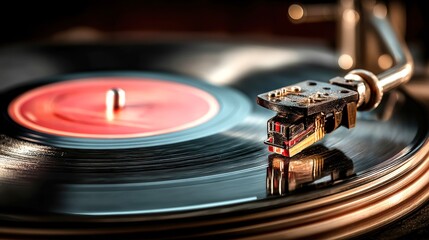 Vintage Turntable Playing Classic Vinyl Record Close-Up Shot