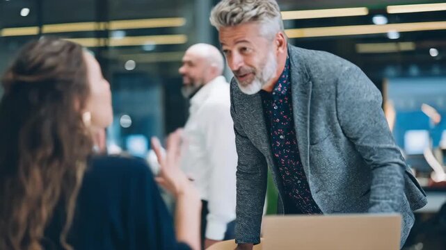 Medium shot of a professional discussing relocation packages with a multinational candidate in a modern office emphasizing crossborder employee mobility and global hiring
