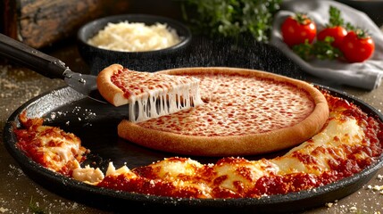 Deliciously freshly baked pizza topped with cheese and pepperoni.