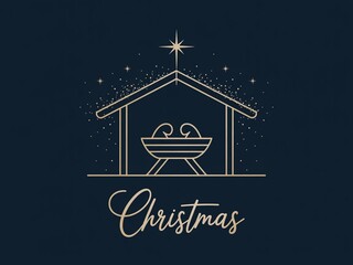 Winter scene with nativity, star, and simple lines showing celebration and joy of the Christmas holiday season