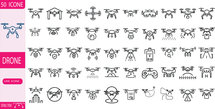 Drone Line Icon Set Collection Vector illustration cone on White Background