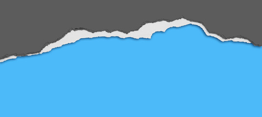 Ripped grey paper on blue background