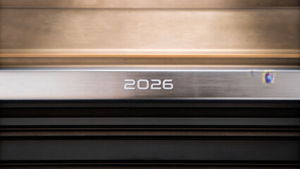 2026 metallic minimal luxury gold silver chrome futuristic gradient abstract background typography number year glossy polished reflective stripe line panel texture metal steel aluminum modern