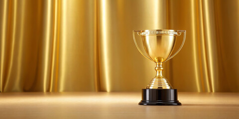 Golden trophy award victory success celebration achievement honor recognition ceremony winner shine on premium gold background with refined success aura, inspiring pride and ambition