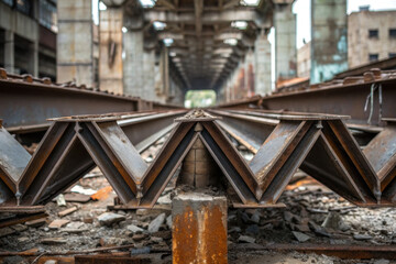 Shattered steel beam polygon industrial decay rust metal structure abandoned factory debris Shattered steel beam polygon industrial decay rust metal structure abandoned factory debris line