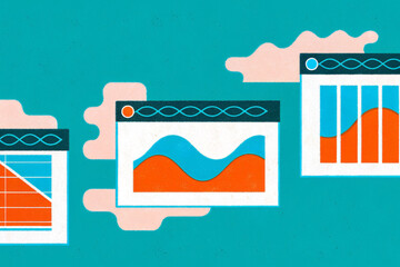 Abstract finance dashboard data visualization analytics line chart bar chart grid chart teal background orange accent modern minimal style convey calm insight with clean shapes and smooth curves