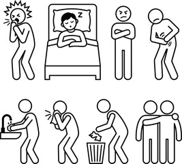 Common symptoms and actions related to illness and recovery