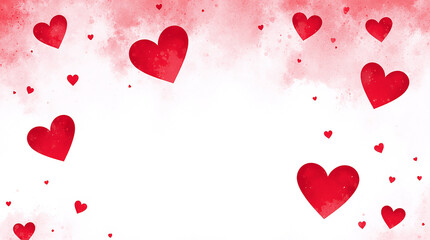 Valentine's Day background with watercolor hearts and copy space.